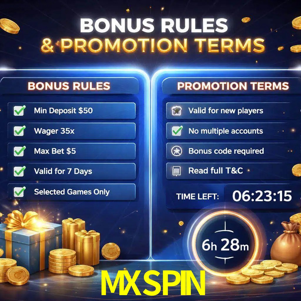 Reglas de promoción MXSPIN y condiciones de bonos explicadas visualmente